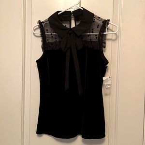 Cece never worn black velvet top with polka dot lace.